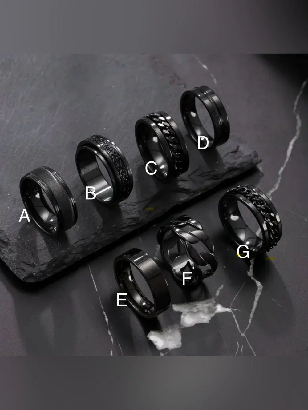 Men's Black Stainless Steel Assorted Wedding Band Rings Matte & Polished Styles